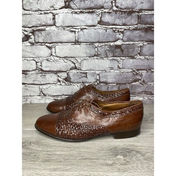 Johnston Murphy Domani Brown Leather Cap Toe Basketweave Lace Men 10.5M US/43EU main image 12